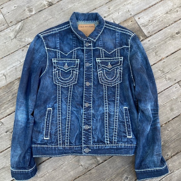 Vintage True Religion Jean Jacket Rope Stitch Jimmy Super T 1/2’ Denim Blue - Picture 2 of 11